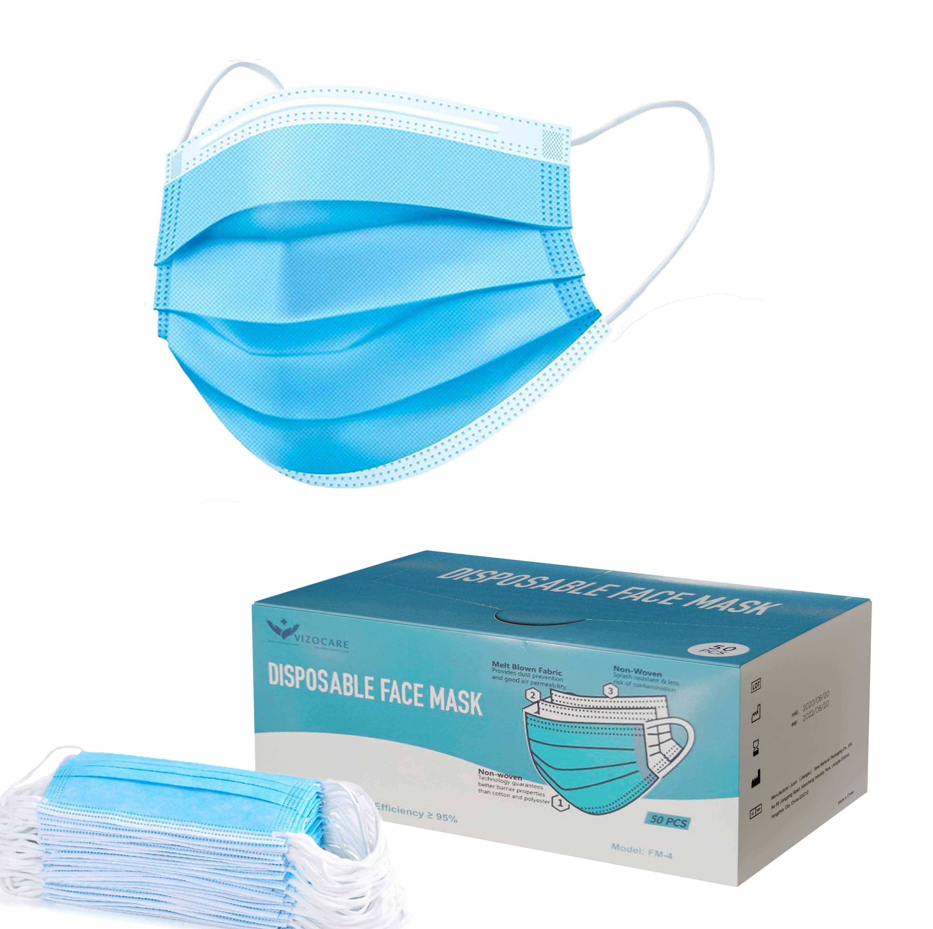Disposable Face Mask, 3-Ply - 50pc (FM-4) – VizoCare