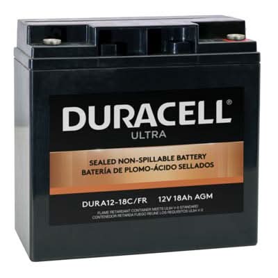Duracell Ultra 12V 18AH General Purpose AGM Sealed Lead Acid (SLA) Battery with M6 Insert Terminals (VizLAA12-18C/FR)