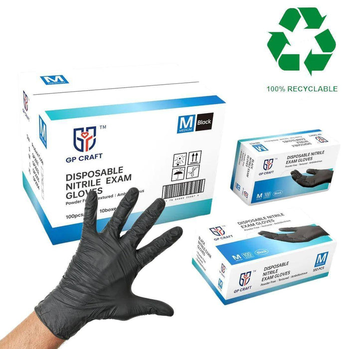 GP CRAFT 5.5 MIL BLACK NITRILE EXAM GLOVES MG-G25B BOX OF 1000 PCS