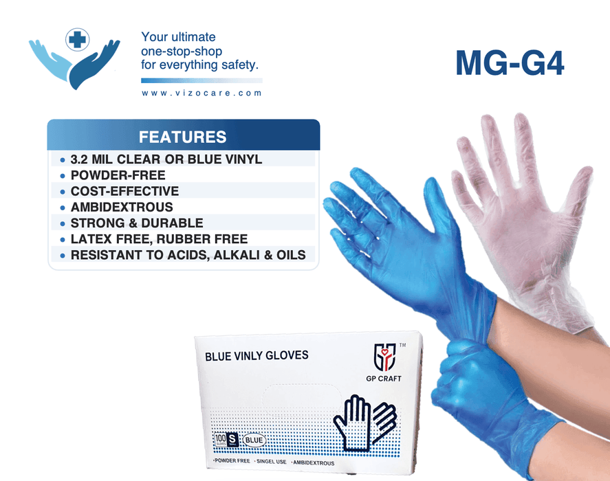 GP Craft 3.2 Mil Blue / Clear Vinyl Exam Gloves, Case of 1000 pcs. (MG-G4) - VizoCare