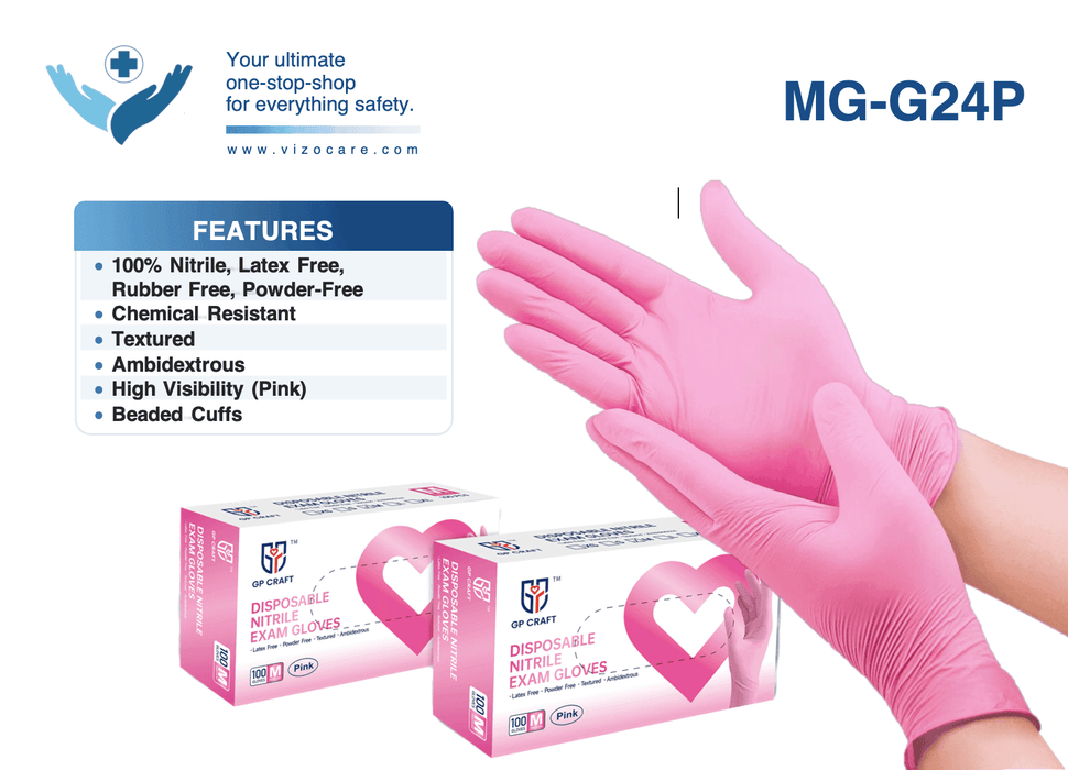 GP Craft 3.5 Mil Pink Nitrile Exam Gloves, Case of 1000 pcs. (MG-G24P) - VizoCare