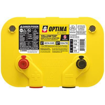 Optima Yellow Top Dual Purpose AGM Battery 750CCA Group 34/78 Heavy Duty Power