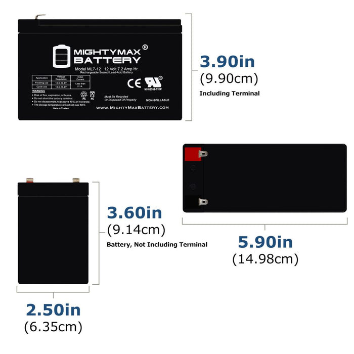 Mighty Max ML7-12 12V 7.2Ah SLA AGM Rechargeable Battery