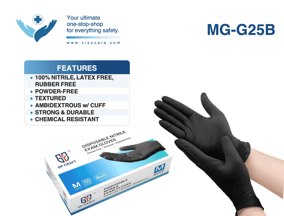 GP Craft 5.5 Mil Black Nitrile Exam Gloves, Case of 1000 pcs GP Craft 5.5 Mil Black Nitrile Exam Gloves, Case of 1000 pcs