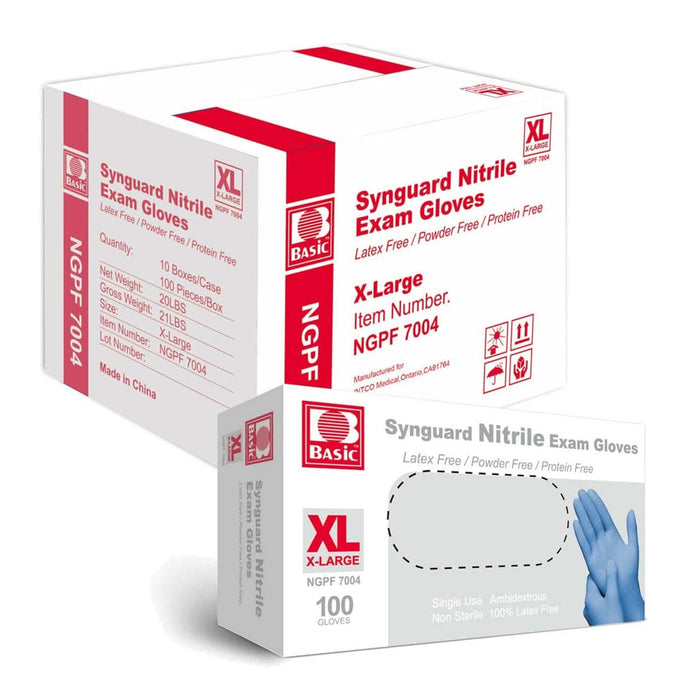 Basic Synguard 4 Mil Blue Nitrile Exam Gloves, Case of 1000 pcs. (MG-SG-24)