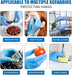 Blue gloves being used in various scenarios with text indicating their applicability.