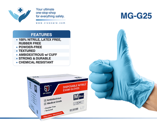 GP Craft 5.5 MIL Blue Nitrile Exam Gloves, Case of 1000 pcs. (MG-G25) - VizoCare
