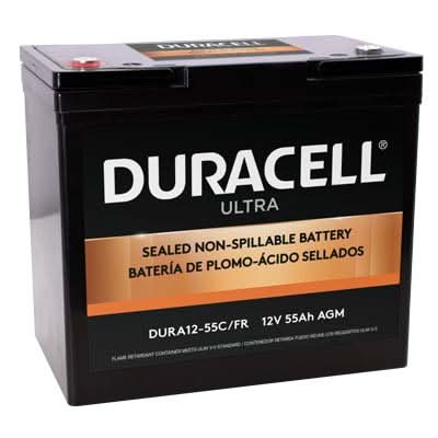 Duracell Ultra 12V 55AH General Purpose AGM Sealed Lead Acid (SLA) Battery with M6 Insert Terminals (VizLAA12-55C/FR)