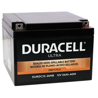 Duracell Ultra 12V 26AH Deep Cycle AGM Sealed Lead Acid Battery with M6 Nut and Bolt Terminals (VIZDC12-26NB)