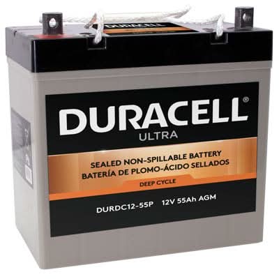 Duracell Ultra 12V 55AH Deep Cycle AGM Sealed Lead Acid (SLA) Battery with P Terminals (VizKDC12-55P)