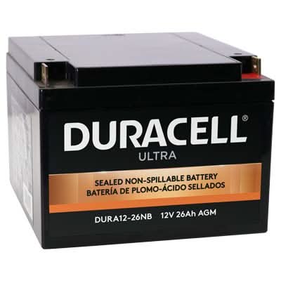 Duracell Ultra 12V 26AH General Purpose AGM Sealed Lead Acid Battery with M5 Nut and Bolt Terminals (VizLAA12-26NB)