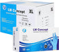 Box of LW Concept disposable nitrile exam gloves with blue and white design