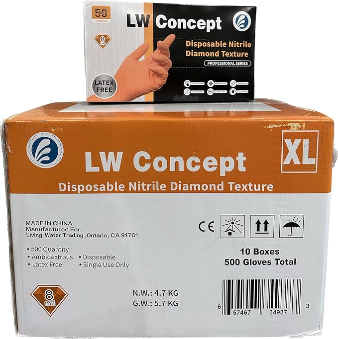 Box of LW Concept disposable nitrile gloves with a smaller box on top.
