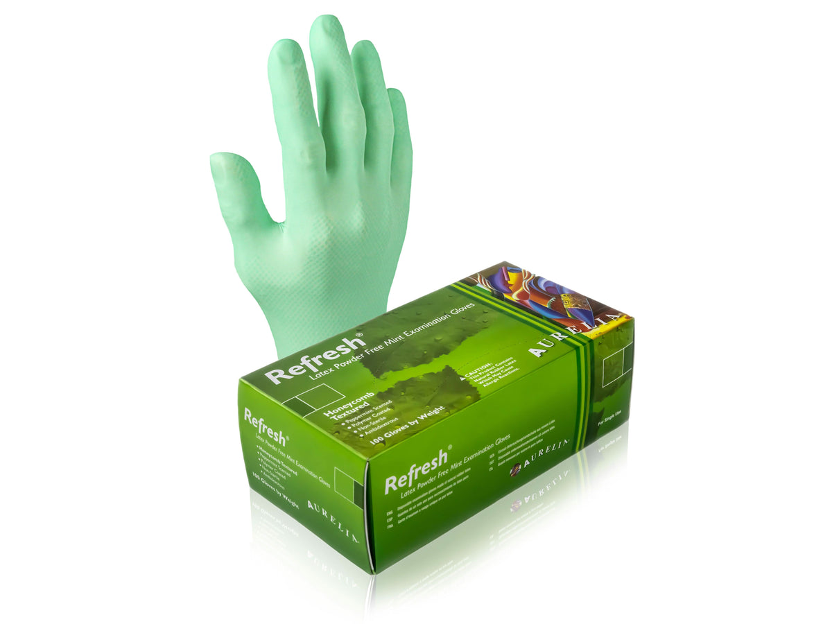 Aurelia Refresh 6 Mil Mint Green Powder free Latex Honeycomb