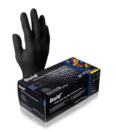 Aurelia 6 Mil black Nitrile Powder-Free Exam Gloves with box