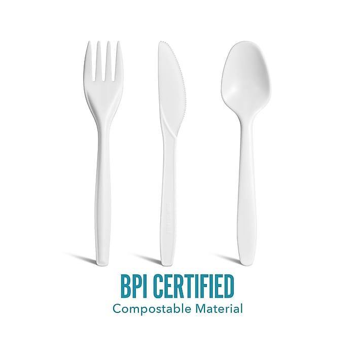 Perk Compostable PLA Assorted Cutlery, Medium-Weight, White, 360/Pack (FS-K) - VizoCare