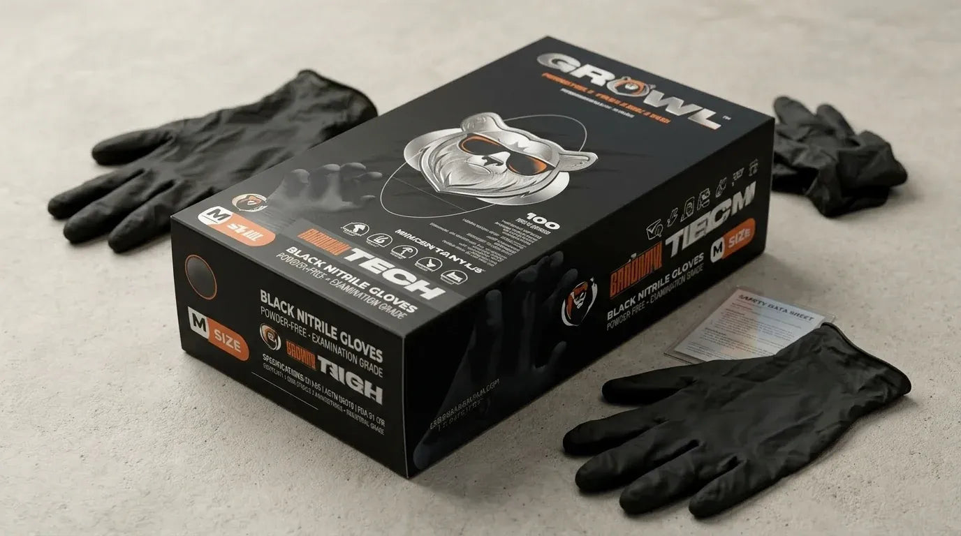 GROWL BLACK 4MIL INDUSTRIAL NITRILE CHEMO- FENTANYL GLOVES (MG