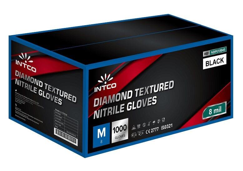 INTCO 8 Mil Diamond Textured Black Nitrile Gloves, Case of 1000 pcs. (MG-I8B) VizoCare 