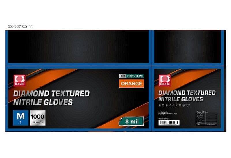 INTCO 8 Mil Diamond Textured Orange Nitrile Gloves, Case of 1000