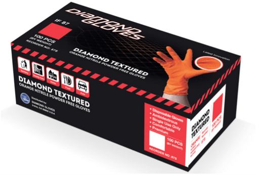 Diamond Orange Nitrile, 8 mil Diamond Textured Gloves – VizoCare