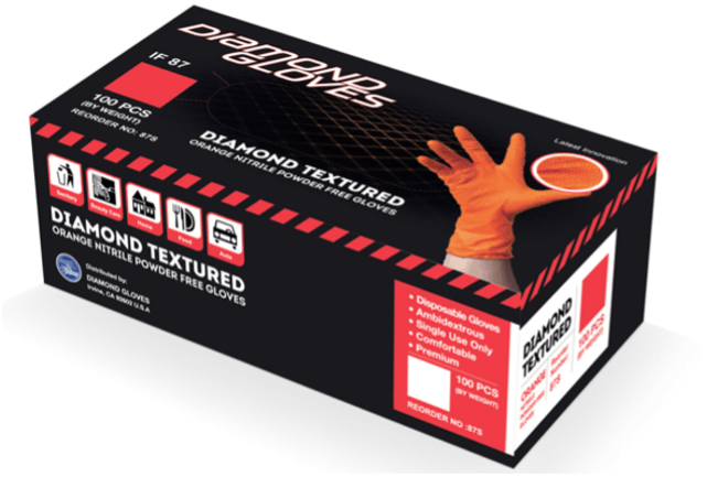 Diamond Orange Nitrile, 8 mil Diamond Textured Gloves (MG-D28O)