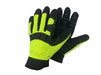 Pair of black and green gloves on a white background