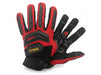 Front view of the Pair of red and black gloves on a white background