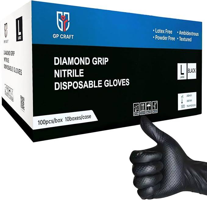 GP Craft 8 Mil Black Nitrile Powder-Free Gloves (MG-G28B)