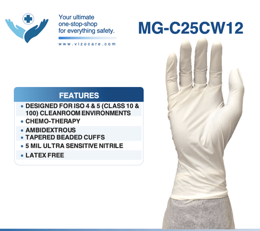 Clean Room Cleanpro ULTRACLEAN100 5 Mil 12” White Nitrile Gloves MG-C25CW12