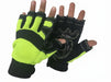 Pair of black and green half-finger gloves on a white background