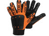 Pair of black and orange gloves on a white background