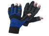 Pair of blue and black gloves on a white background