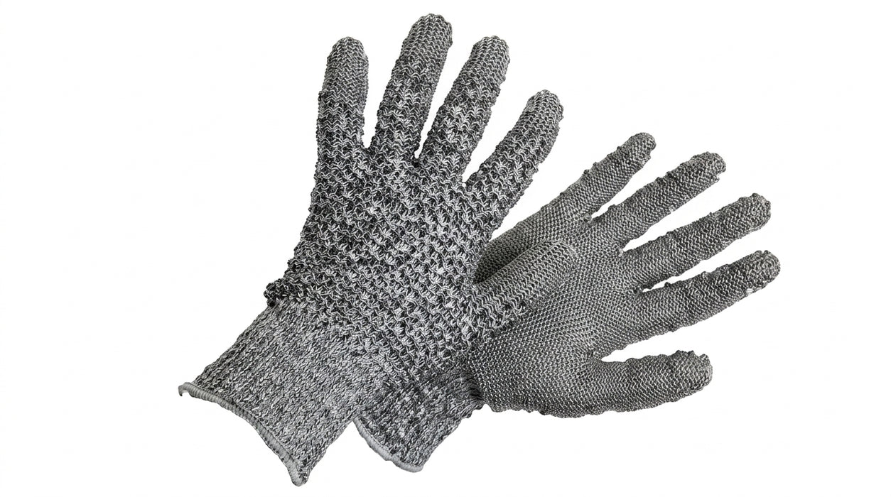 Pair of cut-resistant gloves on a white background