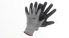 Pair of gray and black gloves with on a white background