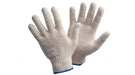 Pair of gray gloves with blue cuffs on a white background-Tuff Gard Cotton/Polyester Knit Glove