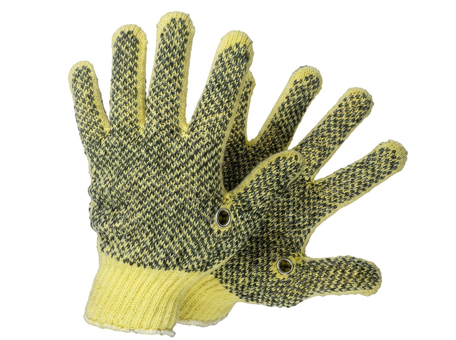 Pair of yellow and black gloves on a white background