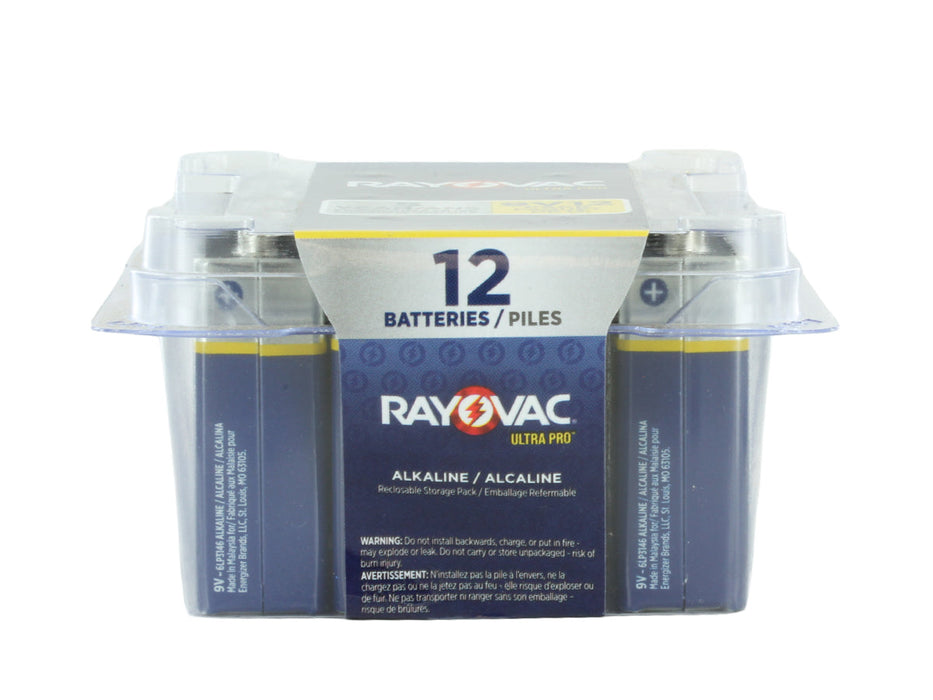 Rayovac Ultra Pro 9V Alkaline Batteries with Snap Connectors 12-Pack