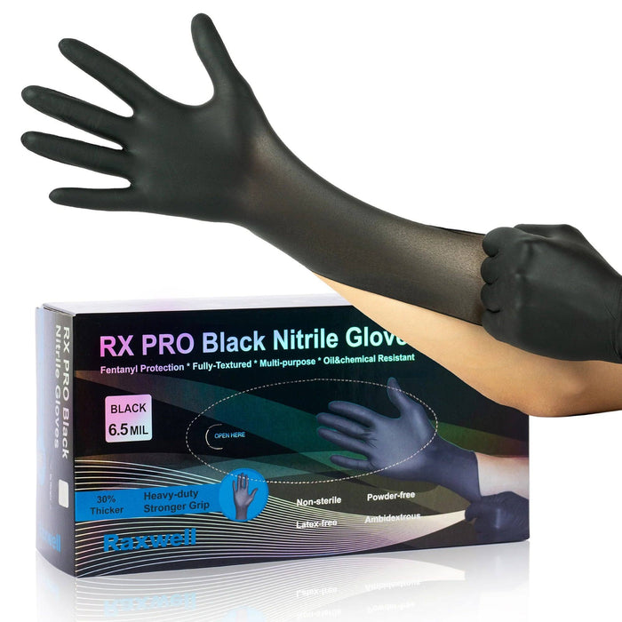 RAXWELL RXPRO 6.5 Mil Chemo Black Nitrile Gloves, Case of 1000 pcs. (MG-R26B)