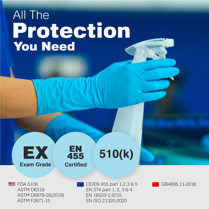 RAXWELL RXPRO 8.5 Mil Chemo Blue Nitrile Gloves 12" Extended Cuff, Case of 500 pcs. (MG-R28)