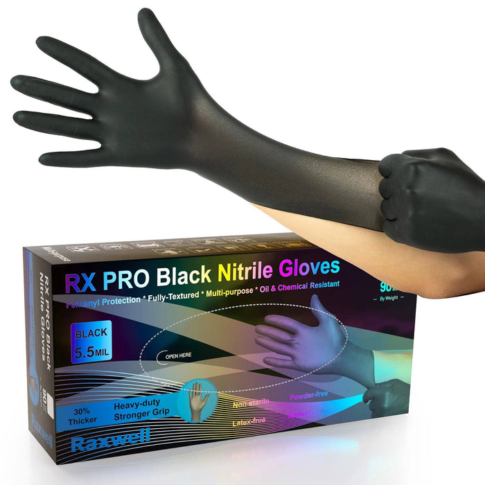 RAXWELL RXPRO 5.5 Mil Chemo Black Nitrile Gloves, Case of 1000 pcs. (MG-R25B)