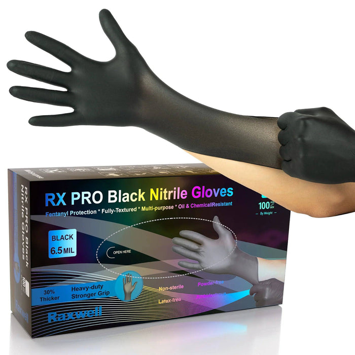 RAXWELL RXPRO 6.5 Mil Chemo Black Nitrile Gloves, Case of 1000 pcs. (MG-R26B)