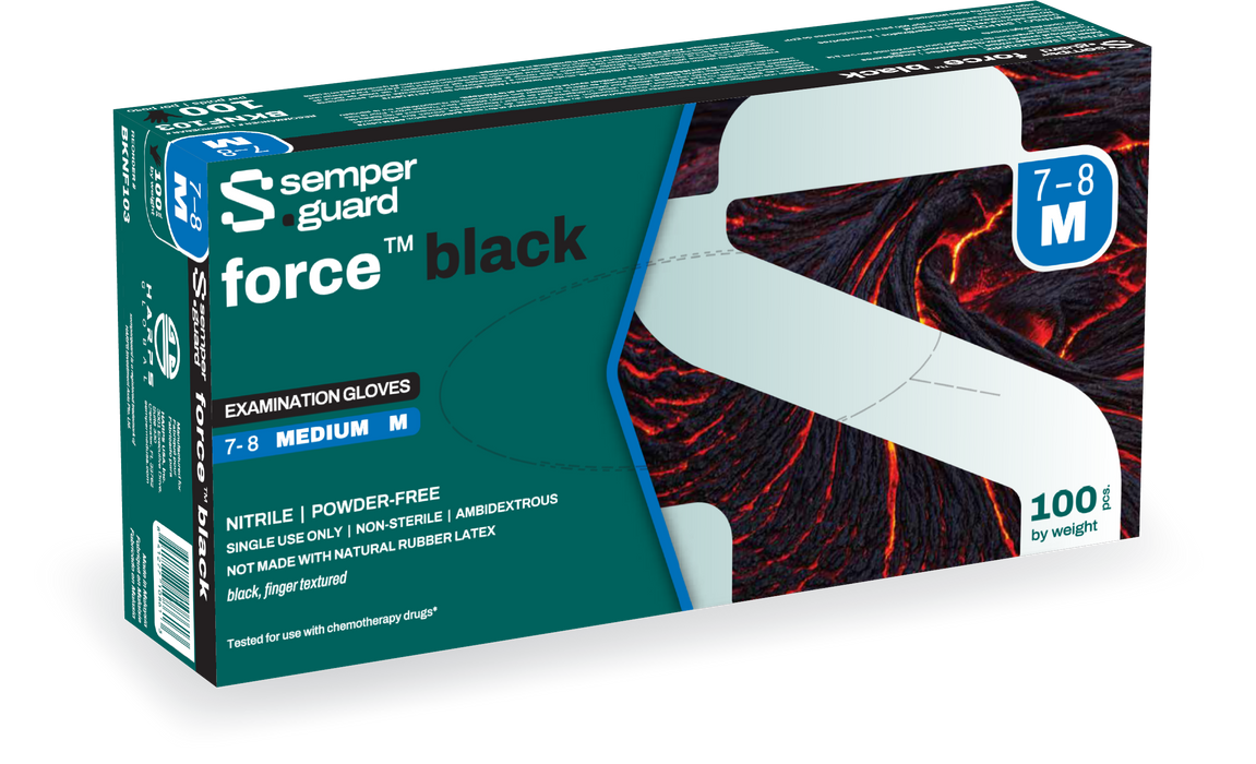 Semperguard Force Black Nitrile Exam Gloves Textured Powder-Free Small-XXL