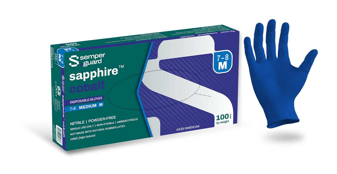Semperguard Sapphire Cobalt Disposable Nitrile Gloves Powder-Free Blue