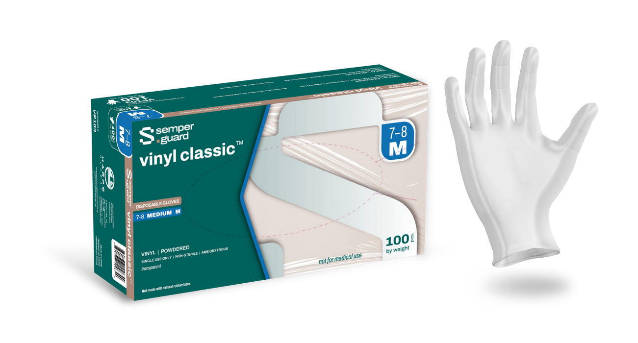 Semperguard Vinyl Classic Powdered Gloves Smooth Clear 100 Count