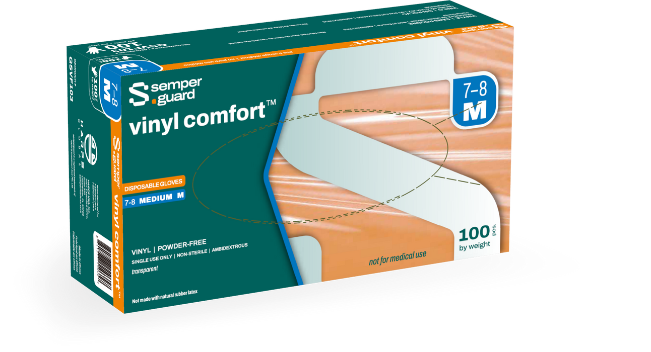 Semperguard Vinyl Comfort Unisex Powder-Free Disposable Examination Gloves Transparent