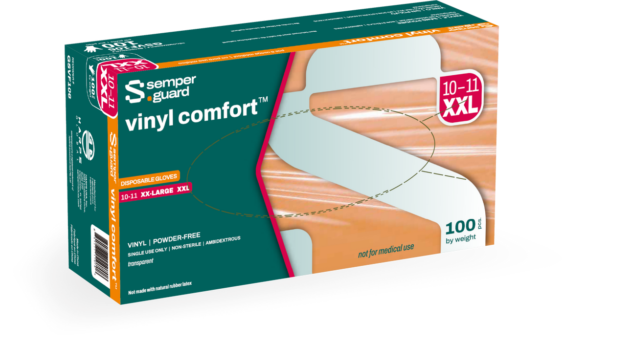 Semperguard Vinyl Comfort Unisex Powder-Free Disposable Examination Gloves Transparent