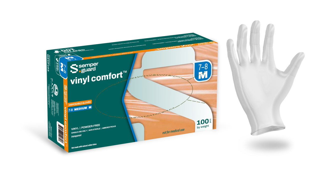 Semperguard Vinyl Comfort Unisex Powder-Free Disposable Examination Gloves Transparent