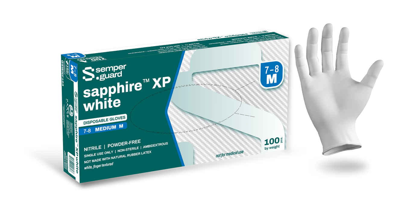 Semperguard Sapphire XP Disposable Nitrile Gloves Powder-Free White 100 Count