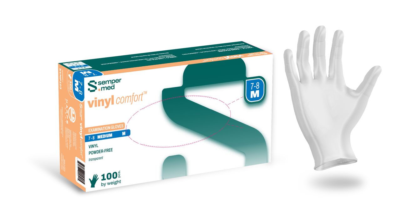 Sempermed Vinyl Comfort Powder-Free Medical Exam Gloves Clear
