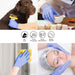 Collage of images showing a dog, food preparation, cleaning, and a beauty service with blue gloves.